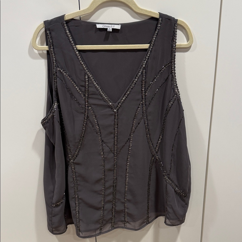 Olive & J Gray Beaded Women's Blouse
